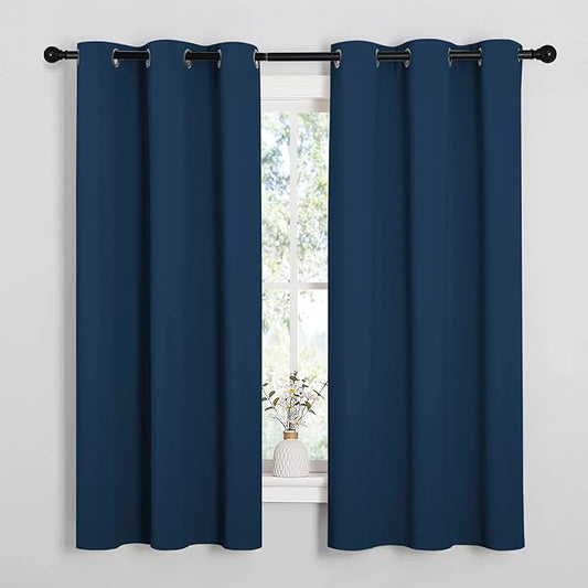 NICETOWN Room Darkening Curtains for Kitchen, Moroccan Blue, Set of 2, 42 inches Wide by 50 inches Long, Window Treatment Thermal Insulated Solid Grommet Room Darkening Curtains/Drapes for Bedroom