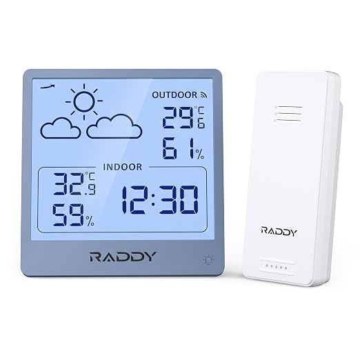 Raddy WF-50T Indoor Outdoor Thermometer Hygrometer Wireless Weather Station by Raddy