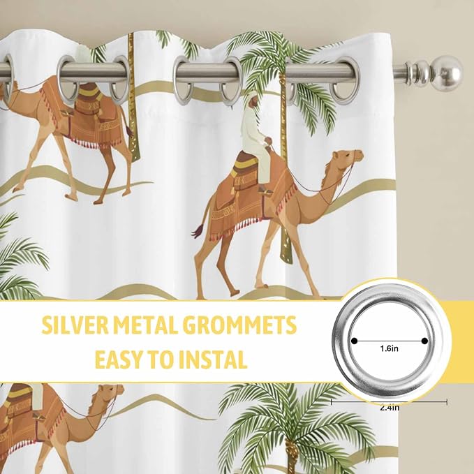 2 Panel Kitchen Cafe Curtains, Desert Camels Sunlight Filtering Nature Air - Image 7