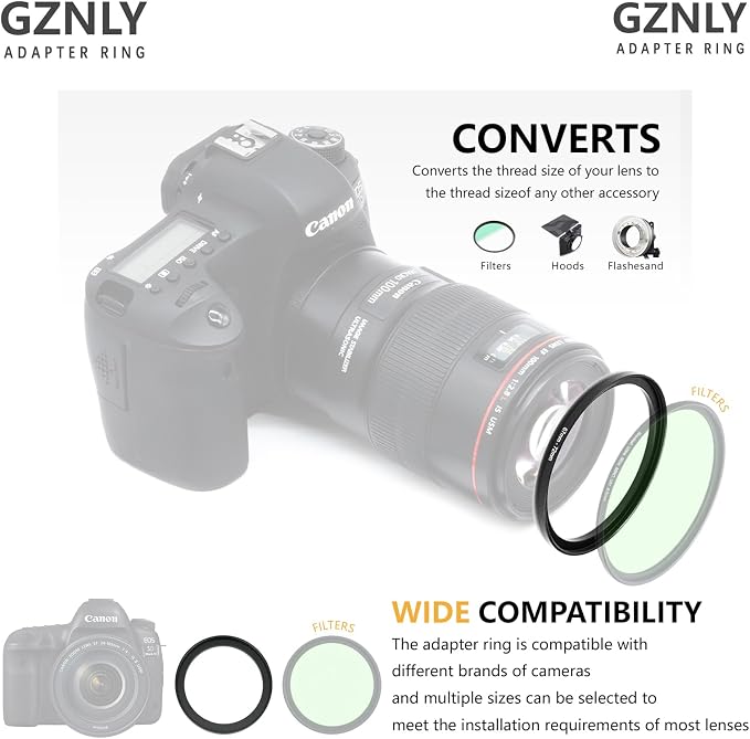 62mm to 58mm Step Up Ring Filter Adapter Black Metal Step up Adapter Rings - Image 4