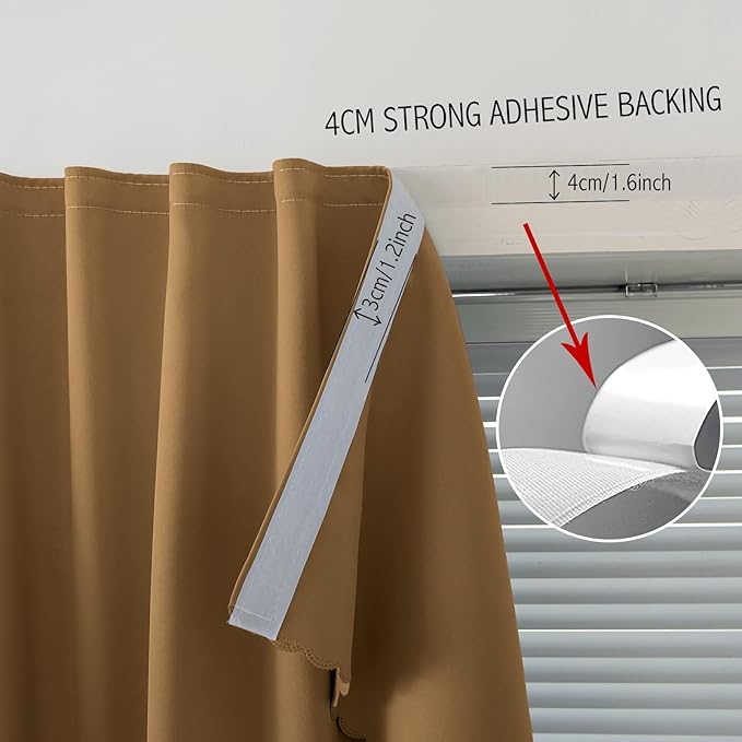 Self Adhesive Curtains, Stick Curtain Blackout Shades Window Cover Curtains for Living Room No Drilling, 47" W X 79" L, Brown, 1 Panel