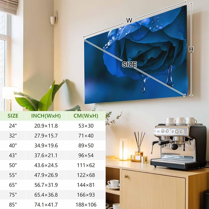 Watercolor Blue Rose Indoor TV Cover, Elastic TV Screen Protector Minimalist - Image 4