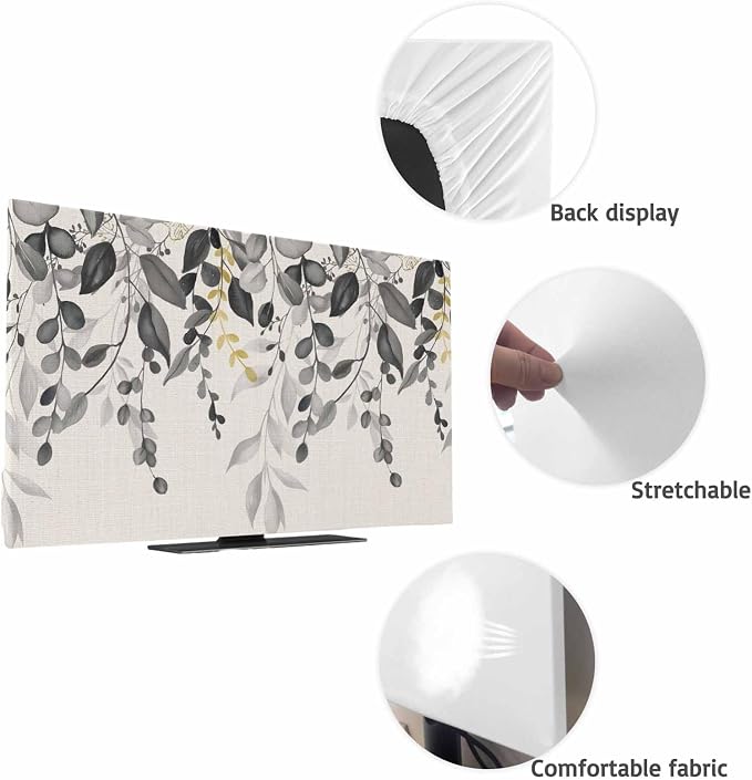 Eucalyptus Country Gray Leaves Indoor TV Cover, Elastic TV Screen Protector - Image 7