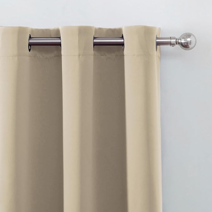 LEMOMO Blackout Curtains 40 x 63 inch/Beige Curtains Set of 2 Panels/Thermal Insulated Room Darkening Bedroom Curtains