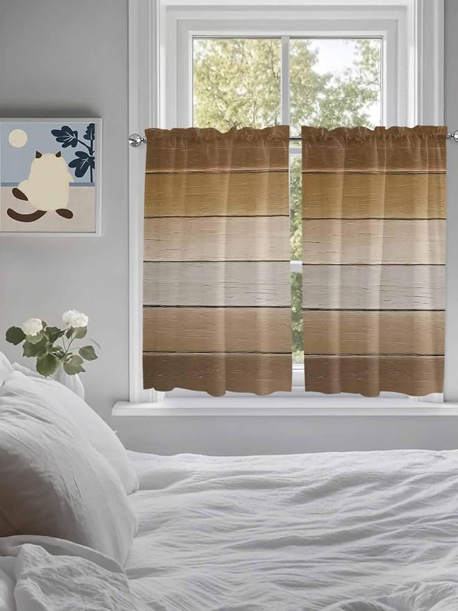 Vintage Brown Gradient Wood Grain Window Valance Curtains, Farmhouse Wood Barn - Image 3