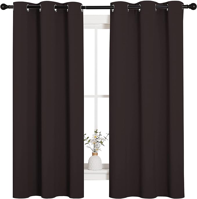 NICETOWN Triple Weave Microfiber Energy Saving Thermal Insulated Solid Grommet Blackout Curtains for Bedroom (2 Panels, 42 inches by 63 Inch, Toffee Brown)