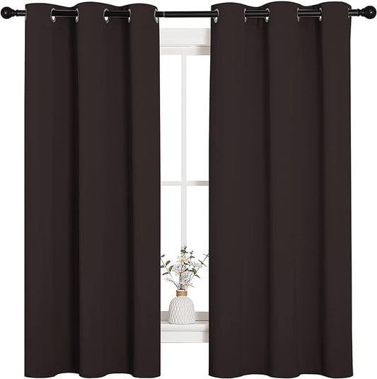 NICETOWN Triple Weave Microfiber Energy Saving Thermal Insulated Solid Grommet Blackout Curtains for Bedroom (2 Panels, 42 inches by 63 Inch, Toffee Brown)