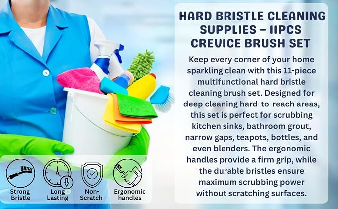 Crevice Cleaning Brush Set 11-Piece Multi-Purpose Hard & Soft Bristle Brushes - Image 6