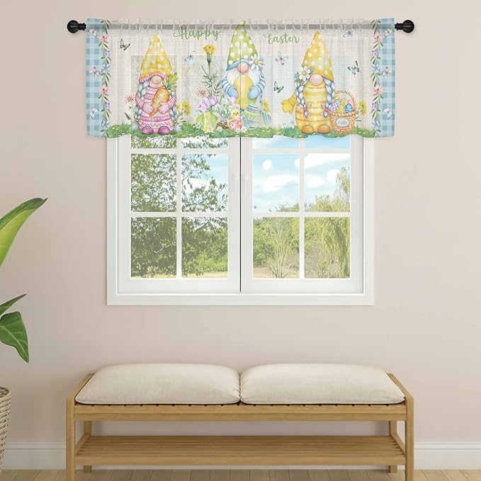 Easter Sheer Valances for Windows 60"x18", Light Filtering Kitchen Curtains - Image 4