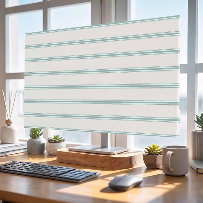 Abstract Teal Stripe Geometric Art Indoor TV Cover, Elastic TV Screen Protector - Image 4