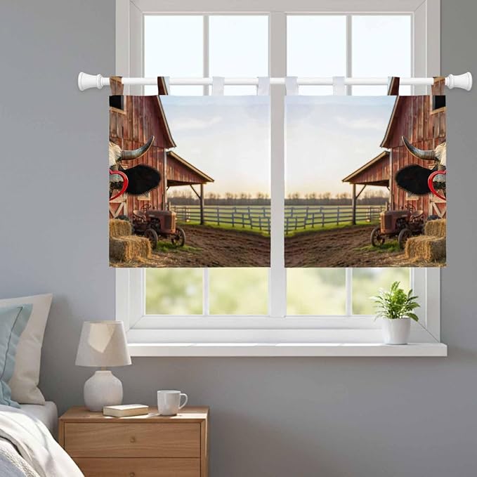 Farm Cows Kitchen Curtains 36 Inch Length, Small Window Curtains Tab Top - Image 9