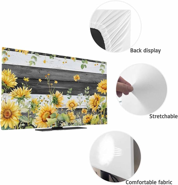 Summer Farm Sunflowers Eucalyptus Leaves Indoor TV Cover, Elastic TV Screen - Image 7