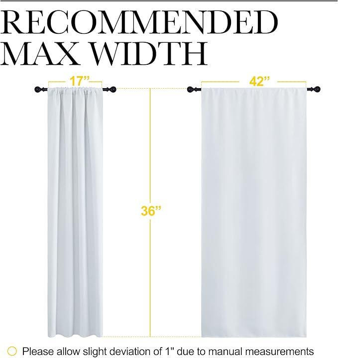 NICETOWN Greyish White Window Curtain Panels - Thermal Insulated Rod Pocket Room Darkening Curtain Sets for Bedroom (Platinum - Greyish White, 2 Panels, 42 in x 36 in (W x L))