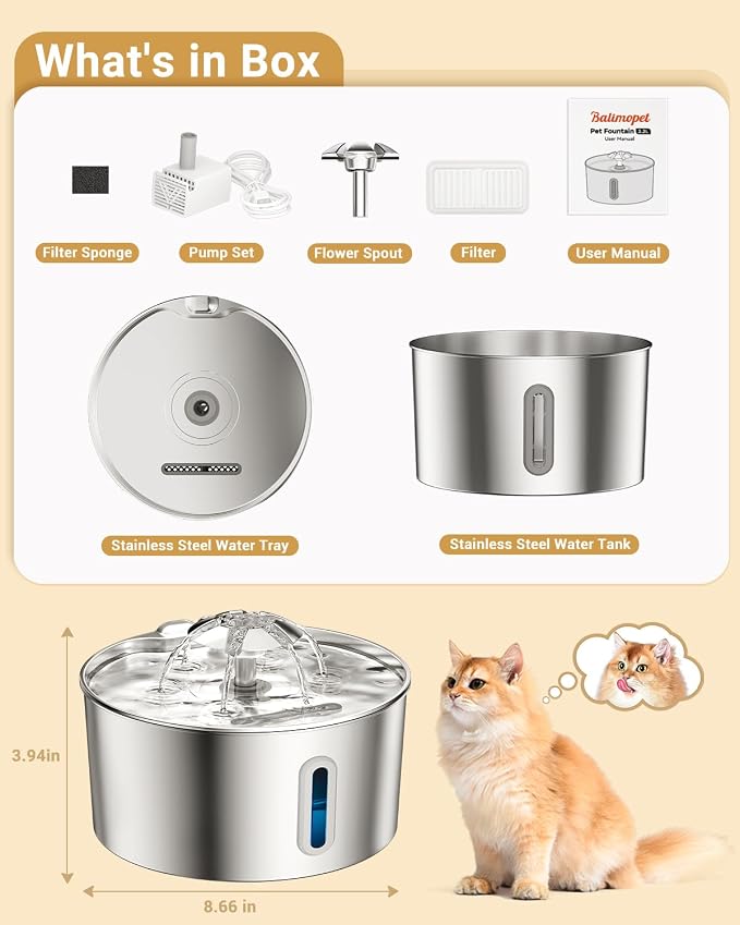 Stainless Steel Cat Water Fountain - 108oz/3.2l Metal Pet Water Bowl Dispenser - Image 7