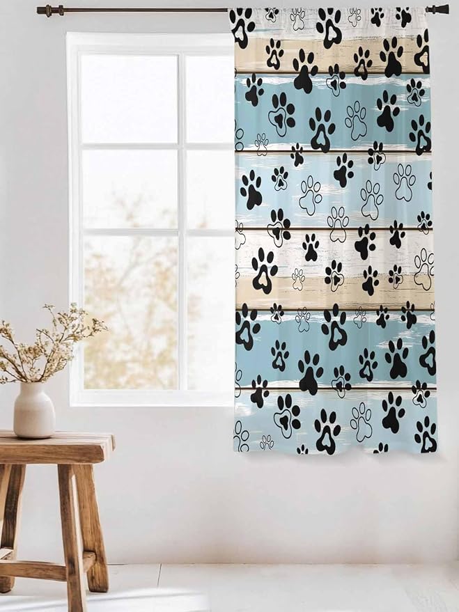 Sheer Curtains 63 Inch Length, Vintage Farmhouse Country Wood Grain Privacy - Image 3