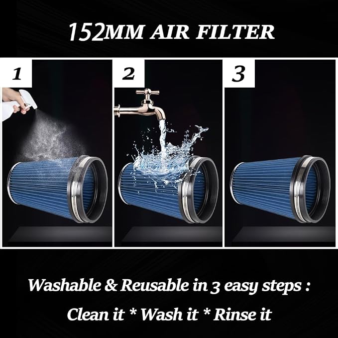 6" Inlet Cold Air Intake Filter Cone Replacement Performance Washable Clamp-On - Image 4