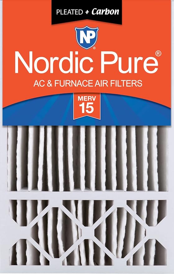 Nordic Pure 16x25x5 Pleated MERV 15 Plus Carbon Air Filter 1 Pack | Actual by NordicPure