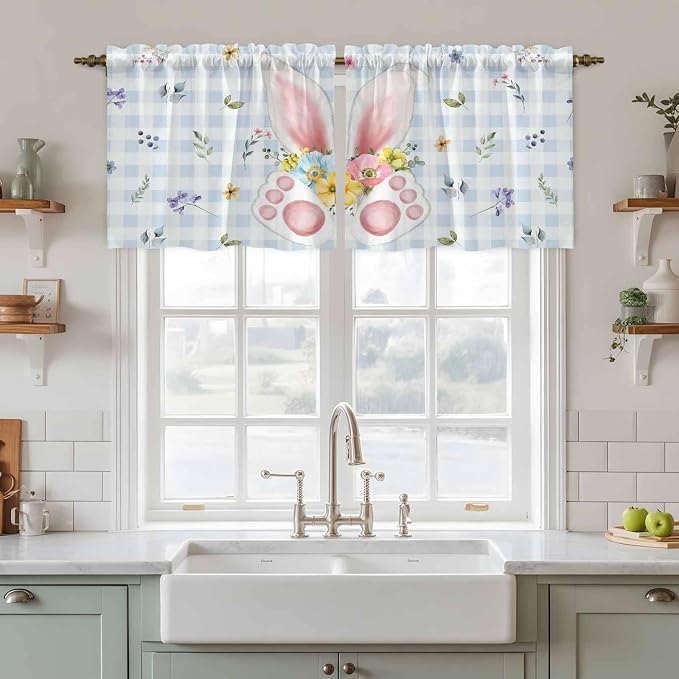 Easter Kitchen Tier Curtains 36 Inch Long 2 Panel Set, Rod Pocket Half Window - Image 3