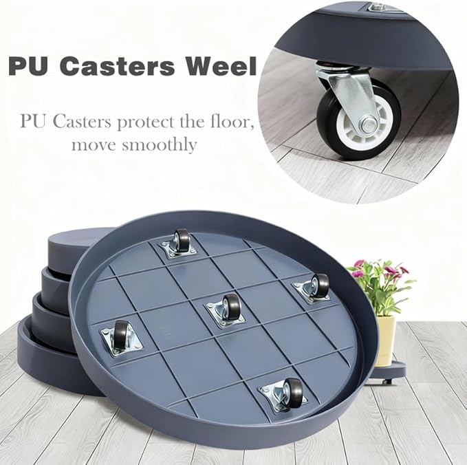 14.8 inch Plant Caddy with Hidden Wheels 2Pack Heavy Duty Round Flower Pot - Image 6