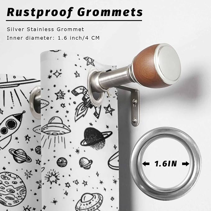 Cartoon Space Outdoor Curtains for Patio Rockets Astronauts Planets Black - Image 2