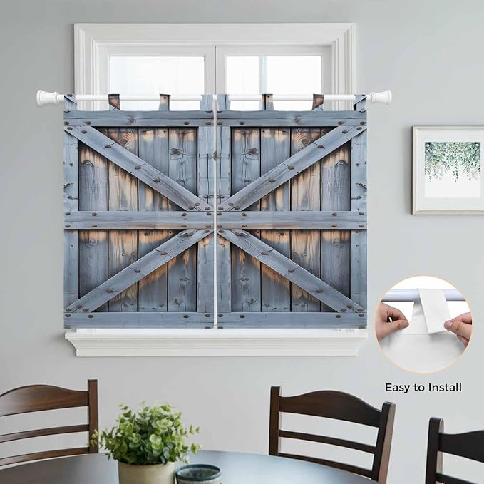 Farmhouse Wood Grain Bedroom Curtains 63 Inch Length, Window Curtains Tab Top - Image 4