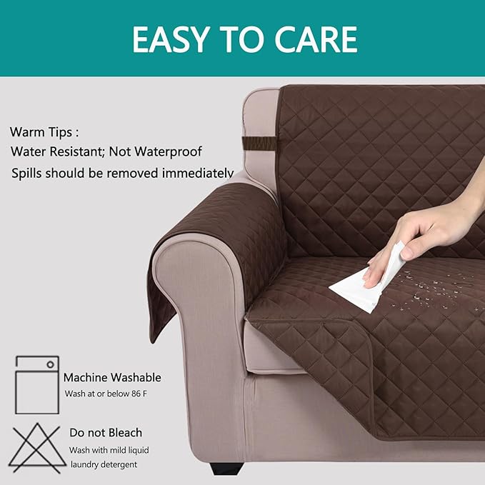 U-NICE HOME Loveseat Sofa Cover Reversible Couch Cover for Dogs with Elastic Straps Water Resistant Furniture Protector for Pets Couch Cover for 2 Cushion Couch (Loveseat, Chocolate/Chocolate)