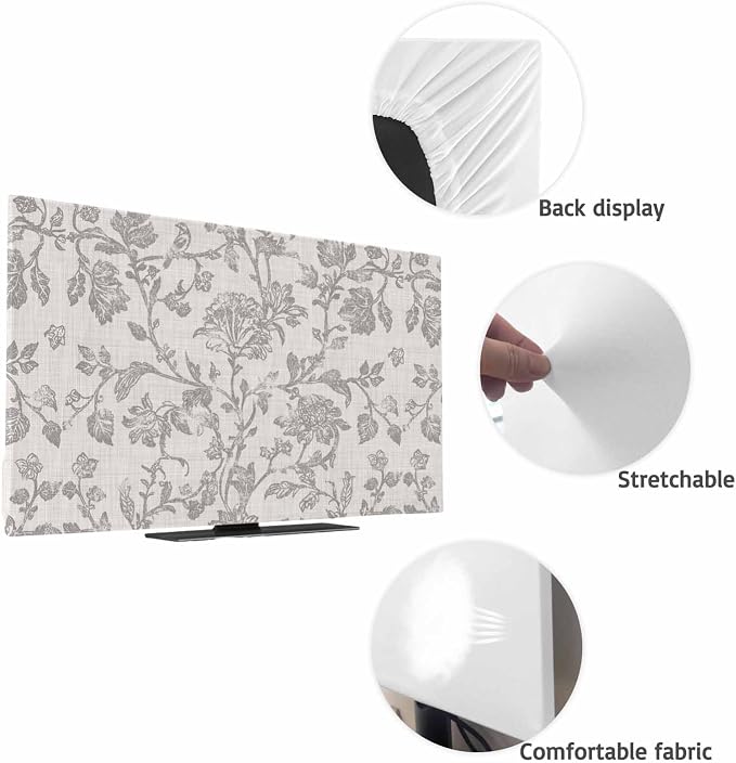 Watercolor Gray Flower Leaves Indoor TV Cover, Elastic TV Screen Protector - Image 7