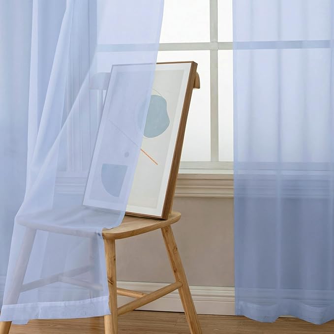 OWENIE Sheer Curtains 90 inches Long 2 Panels Set for Living Room/Bedroom, Rod Pocket Voile Sheer Panel Drapes, Airy Soft Fabric Window Treatments, 2pcs, Each 42" W x 90" L, Demin