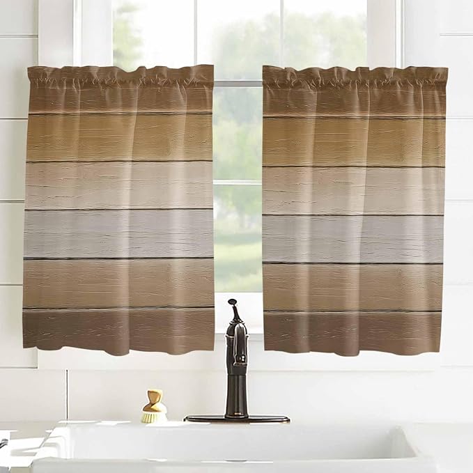 Vintage Brown Gradient Wood Grain Window Valance Curtains, Farmhouse Wood Barn - Image 4