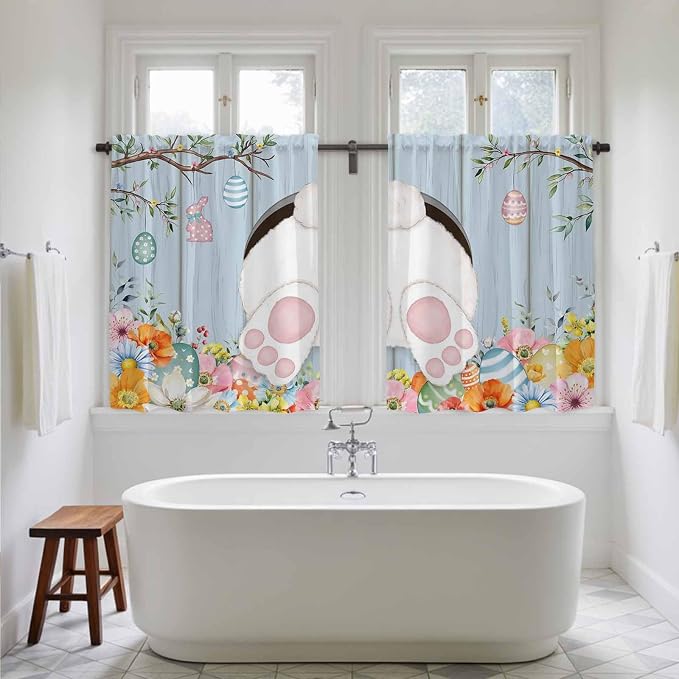 Easter Kitchen Curtains 45 Inch Long 2 Panel Set, Rod Pocket Window Treatment - Image 5