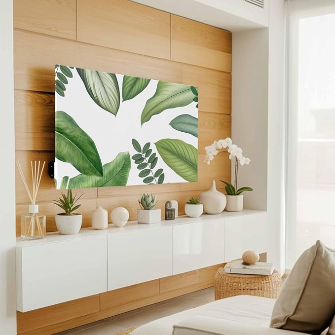 Rustic Green Leaf Indoor TV Cover, Elastic TV Screen Protector Watercolor - Image 2