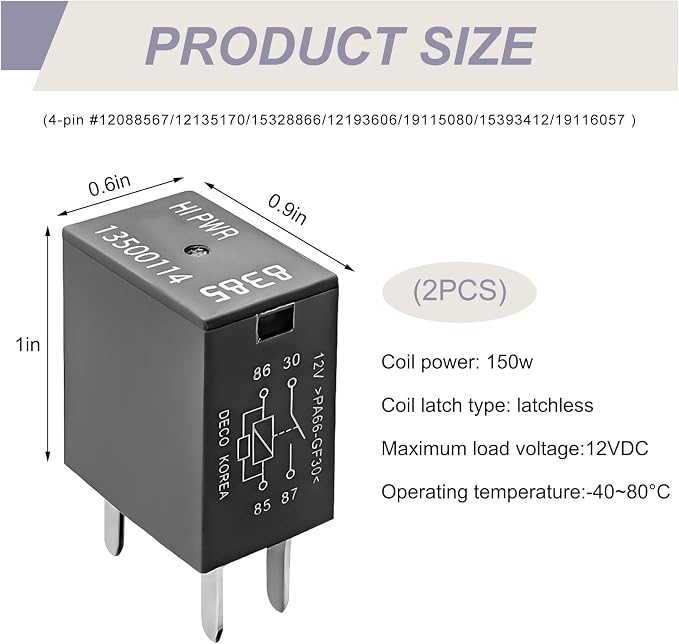 2PCS Car Air Conditioning Relay, 12VDC 40A 13500114/8385 Multi Purpose Quick - Image 2
