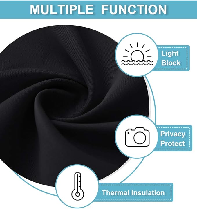 RYB HOME Basement Bathroom Kitchen Cafe Blackout Privacy Curtains, Short Insulating Light UV Heat Blocking Privacy Curtain Tiers for Laundry Room, Width 34 by Length 30, Black, 2 Panels