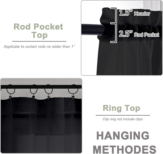 OWENIE Black Sheer Curtains, Sheer Curtains 96 inches Long 2 Panels Set, Rod Pocket Voile Fimly Sheer Drapes for Living Room/Bedroom, 2pcs, Each 59" W x 96" L