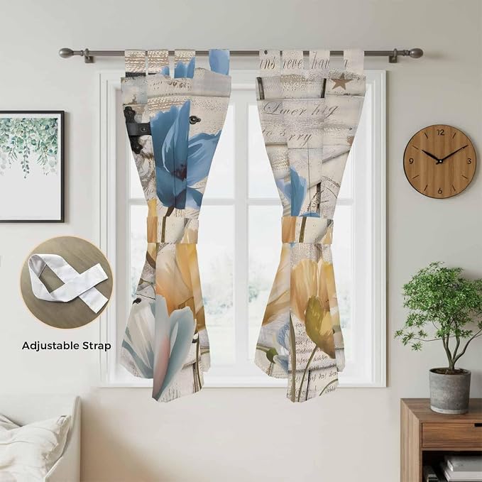 Blue Yellow Tulips Living Room Curtains 84 Inch Length, Window Curtains Tab Top - Image 5