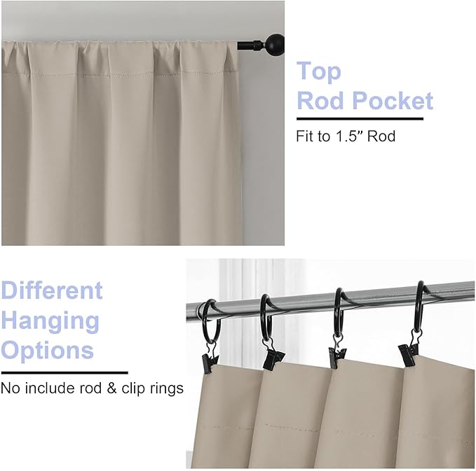Simplebrand Ava Stone Short 30 Inches Blackout Curtain 2 Panels Set, Half Window Rod Pocket Privacy Curtain Tiers for Kitchen, Curtains Blackout for Bathroom Shades, W30 x L30 Inch, Stone