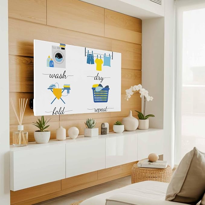 Laundry Room Wash Text Indoor TV Cover, Elastic TV Screen Protector Blue and - Image 2