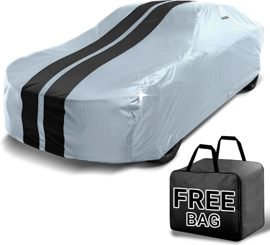 iCarCover Custom Car Cover for Buick Riviera (1971-1978) Waterproof All-Weather Rain Snow UV Sun Protector Full Exterior Indoor Outdoor Car Cover (Stripe - Gray/Black)