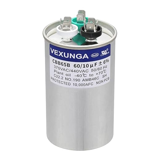 VEXUNGA 60/10 uF 60+10 MFD 370VAC or 440VAC Dual Run Start Round A/C Capacitor by VEXUNGA