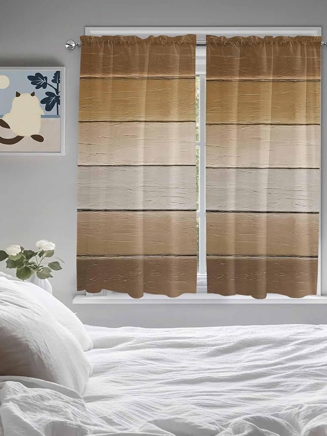 Vintage Brown Gradient Wood Grain Window Valance Curtains, Farmhouse Wood Barn - Image 4