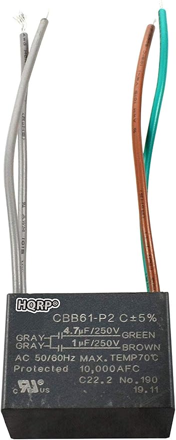 HQRP Capacitor CBB61 fits Harbor Breeze Ceiling Fan 4.7uf+1uf 4-Wire UL Listed by HQRP