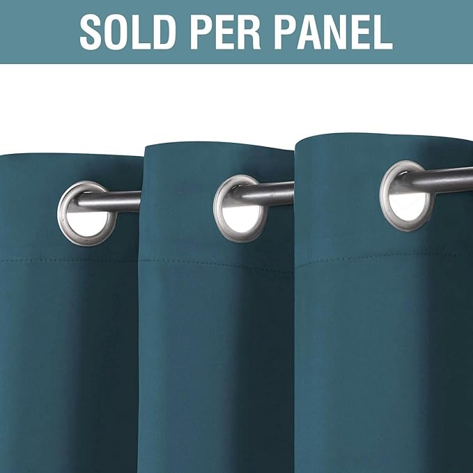 H.VERSAILTEX Blackout Curtain for Living Room Small Window Kitchen Blackout Curtains 45 inch Length Energy Saving Solid Grommet Blackout Drape, One Panel, Dark Teal, 52" W x 45" L