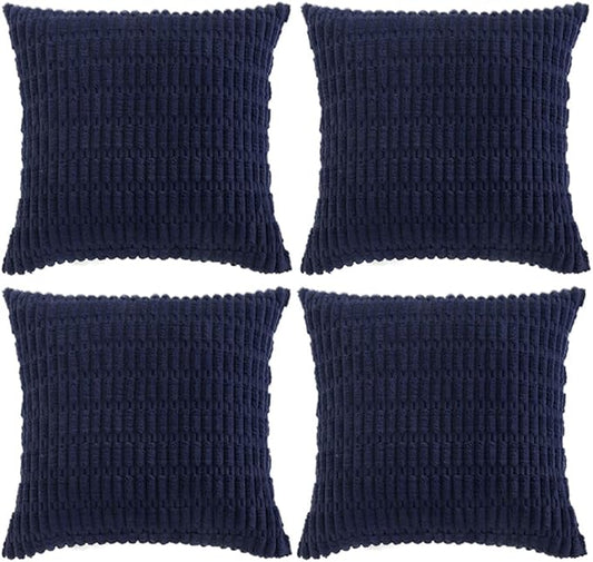 Fancy Homi 4 Packs Navy Blue Decorative Throw Pillow Covers 22x22 Inch for Living Room Couch Bed Sofa, Rustic Modern Farmhouse Boho Home Decor, Soft Plush Corduroy Cute Square Cushion Case 55x55 cm