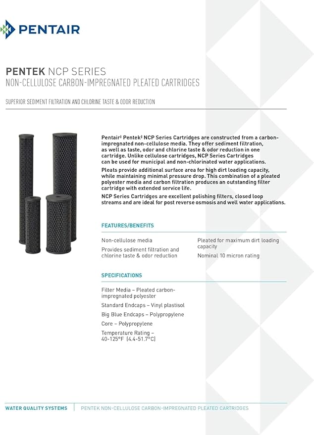 Pentair Pentek NCP-20BB Big Blue Carbon Water Filter, Whole House Non-Cellulose - Image 3