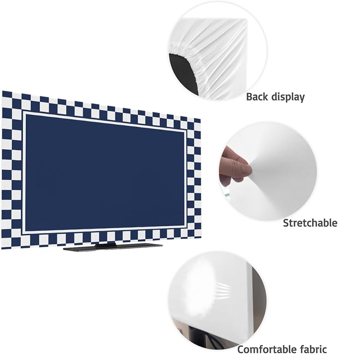 Abstract Navy Blue Check Indoor TV Cover, Elastic TV Screen Protector Modern - Image 7