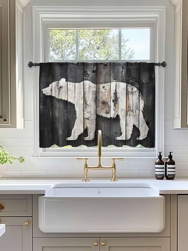 Sheer Curtains 45 Inch Length, Farmhouse Country Vintage Wood Grain Privacy - Image 3