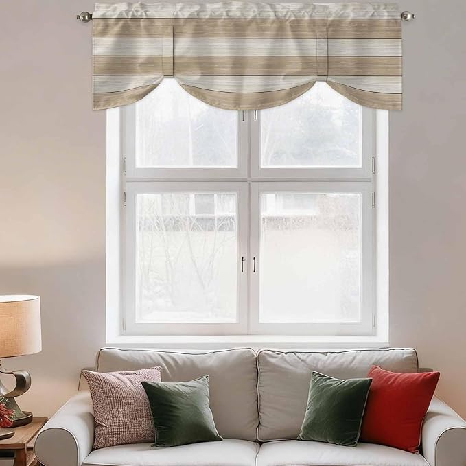 Brown Ombre Wooden Tie Up Valance Curtains - Image 3