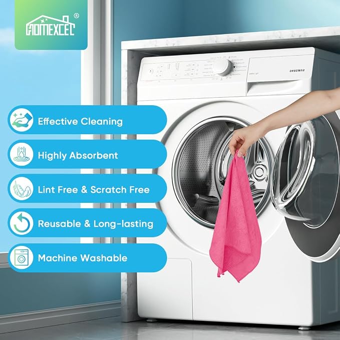 HOMEXCEL Pink Microfiber Cleaning Cloth, 24 Pack Cleaning Towels - Image 7