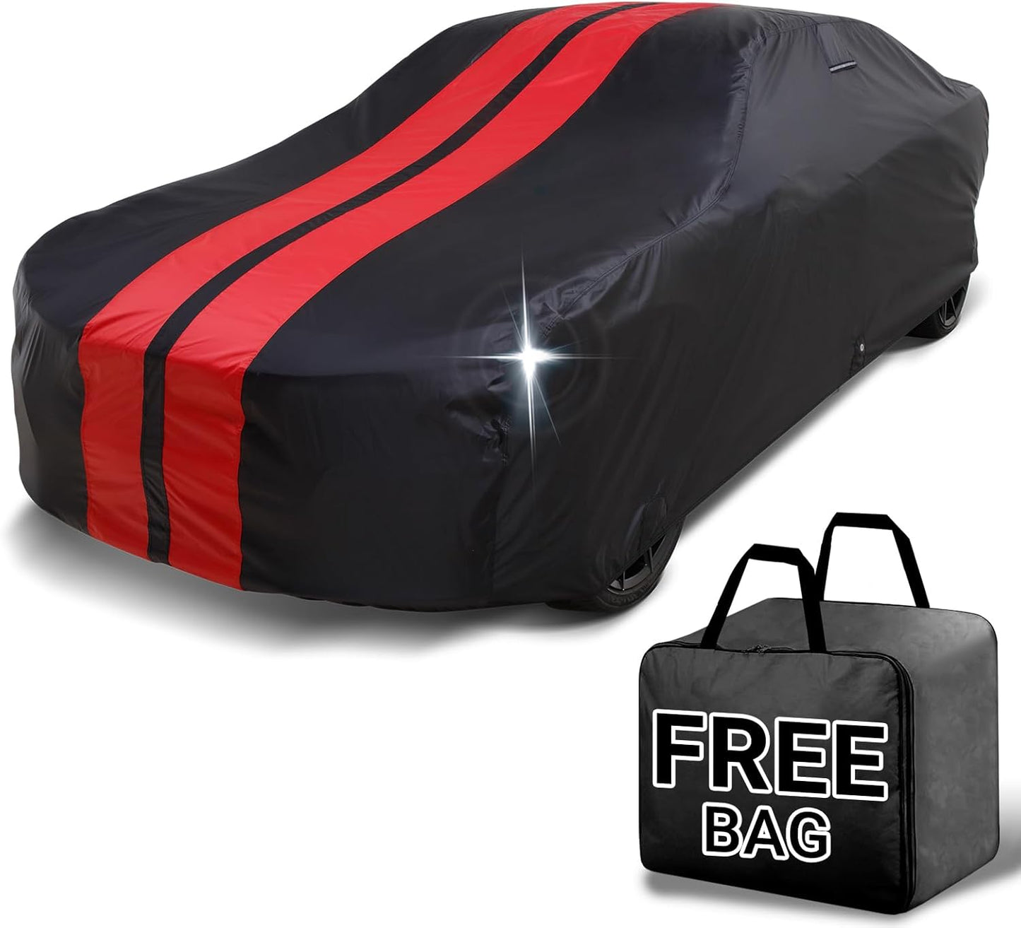 iCarCover Custom Car Cover for Buick Wildcat (1962-1970) Waterproof All-Weather Rain Snow UV Sun Protector Full Exterior Indoor Outdoor Car Cover (Stripe - Black/Red)