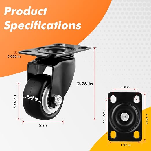 2" Casters Set of 12 Heavy-Duty Industrial Caster Wheels Double Ball Bearing - Image 3